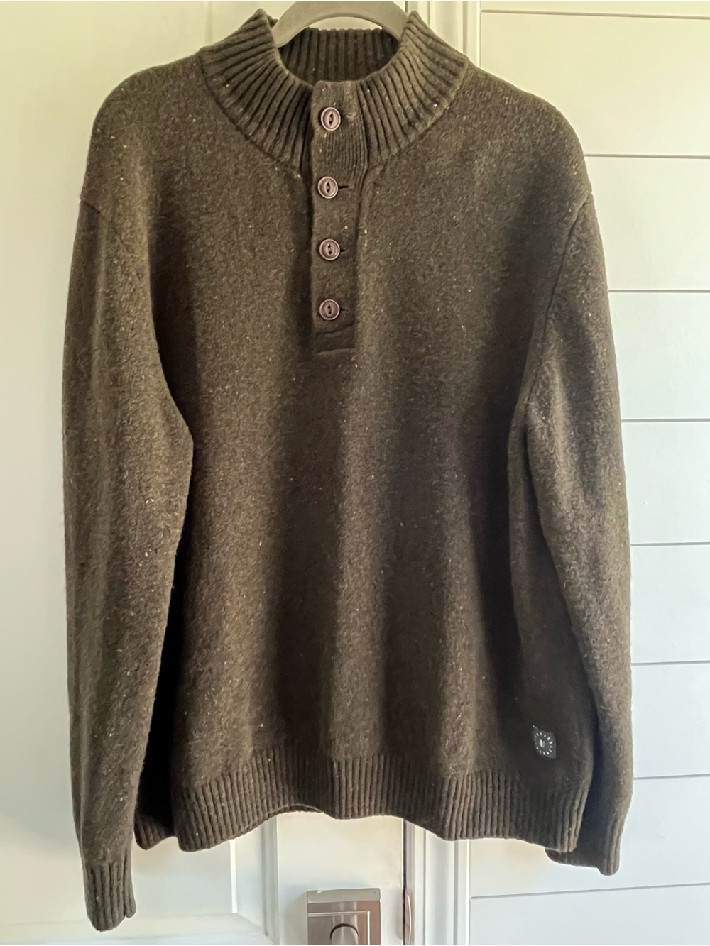 Linksoul Green Brown Textured Knit Henley Mock Neck Wool Sweater Pullover SZ L